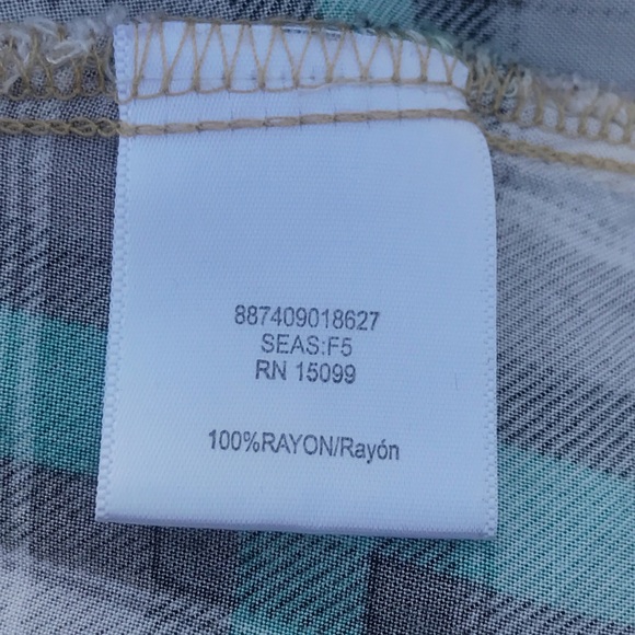 BONGO Green White Plaid 3/4 Pin Up Sleeve Button Up Shirt Sz L - Picture 8 of 10